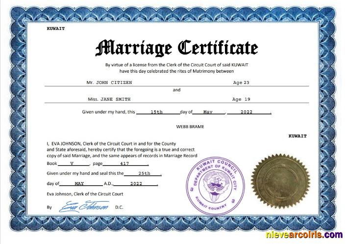 Kuwait marriage certificate
